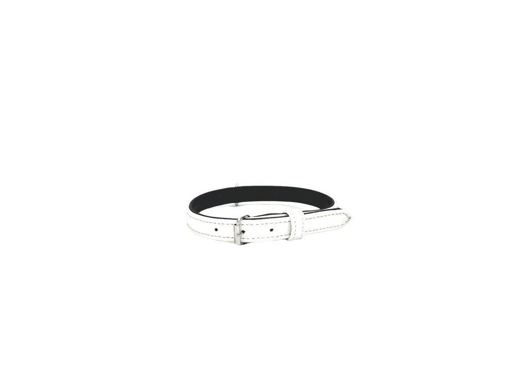 COBBYS PET Obojok z brúsenej pravej kože biely podšitý pravou čiernou kožou 15mm/40cm