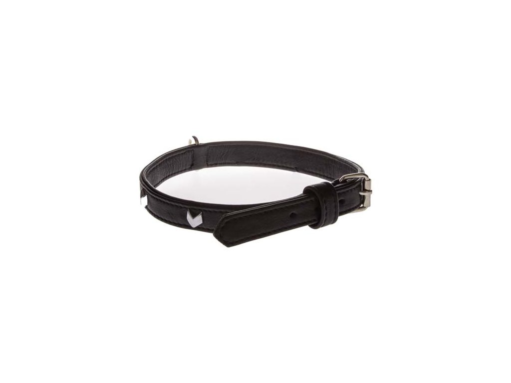 COBBYS PET Obojok z pravej kože čierny so striebornými dekoráciami podšitý originálnou kožou  20mm/60cm