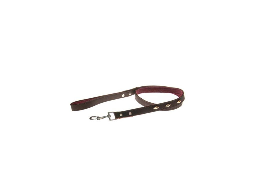 COBBYS PET Vodidlo z pravej hnedé, podšité zdobené so zlatými kosoštvorčekmi 20mm/120cm