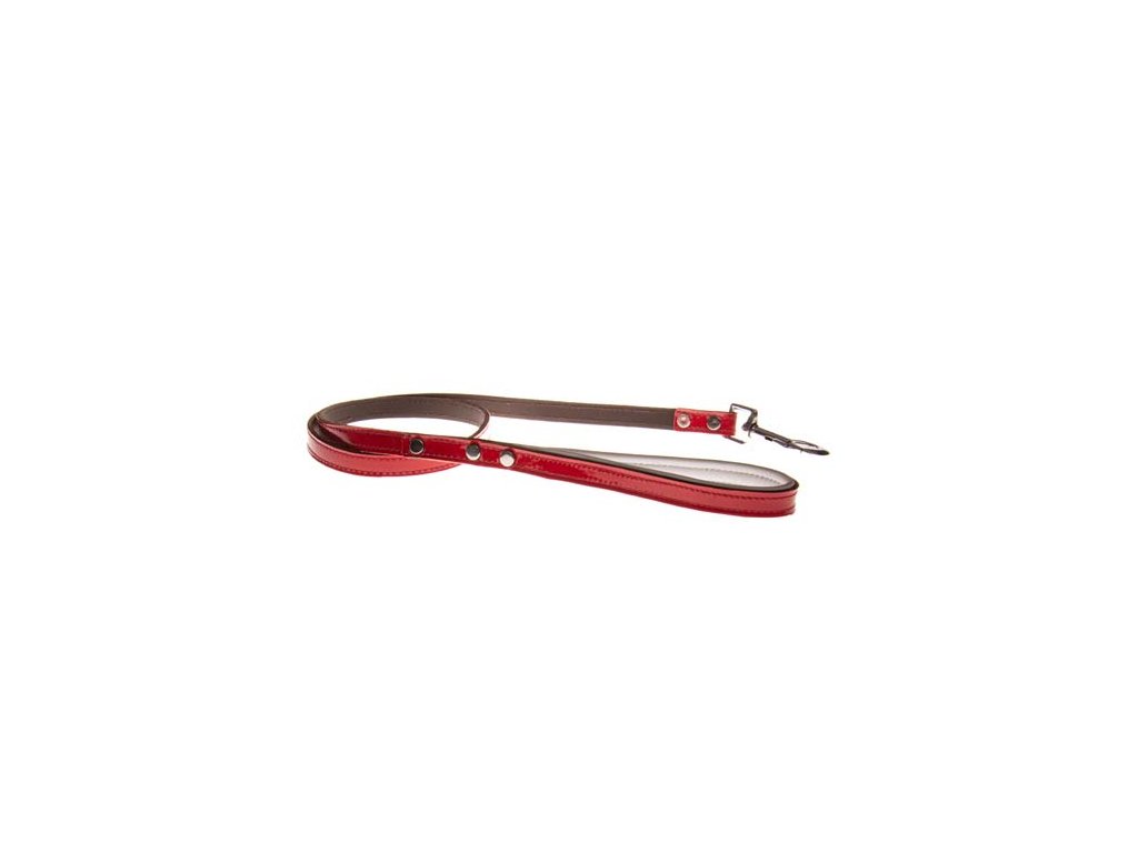 COBBYS PET Vodidlo z pravej kože lesklé červené prešité s brúsenou kožou,s  podšitou rukoväťou 120cm/15mm