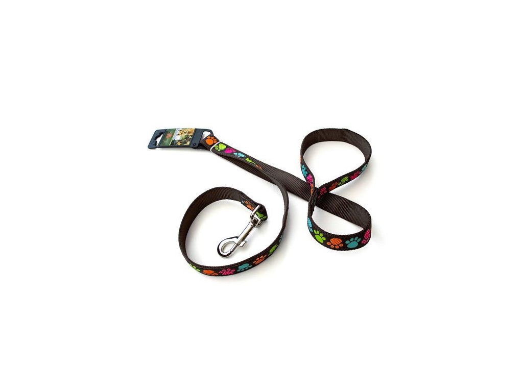 COBBYS PET Textilné vodidlo s labkami 120cm/25mm hnedé
