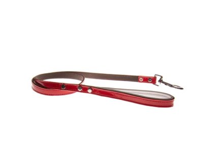 COBBYS PET Vodidlo z pravej kože lesklé červené prešité s brúsenou kožou,s  podšitou rukoväťou 120cm/15mm