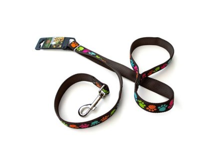 COBBYS PET Textilné vodidlo s labkami 120cm/25mm hnedé