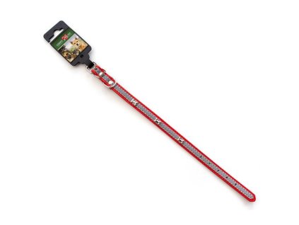 COBBYS PET Obojok kožený červený s reflexným pruhom zdobený s kostičkami 40cm/16mm