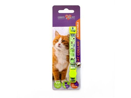 COBBYS PET Nastaviteľný obojok pre mačky zelený s rolničkou 20-30cm/10mm s bezpečnostnou sponou