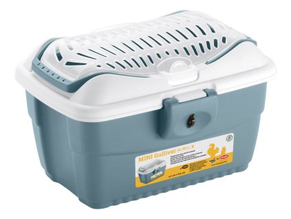 Přepravka Mini Gulliver bílá/ocelově modrá, pro hlodavce, fretky a papoušky, 40x30x24cm