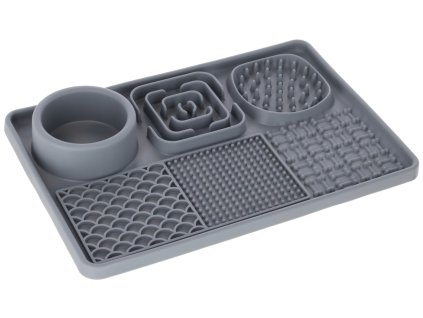 Lízací podložka pro psy XL s miskou, 30 x 20 cm, šedá