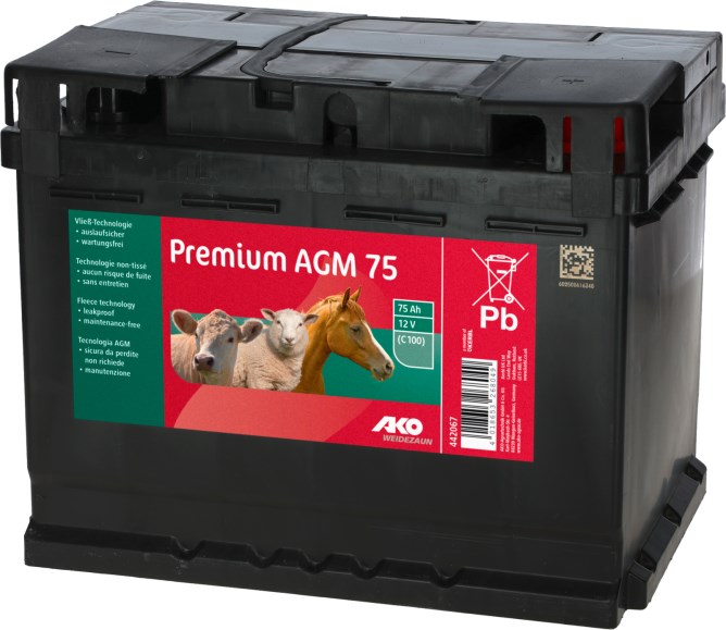 Baterie dobíjecí AGM premium 12V/75 Ah pro ohradníkový zdroj, pomalu se vybíjející