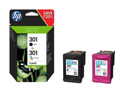 HP 301 - 2-balení - černá, barva (azurová, purpurová, žlutá) - originální - inkoustová cartridge - pro HP DeskJet 1000, 1010, 1050 AiO, 1050A AiO, 1510 AiO, 2000, 2050 AiO, 2050A AiO, 2510 AiO, 2540 AiO, 3000, 3050 AiO, 3050A eAiO, 3510 eAiO series,…