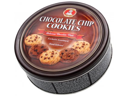 Máslové sušenky s kousky čokolády v plechové dóze 454g