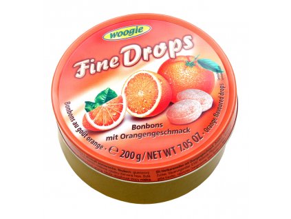 Woogie Fine Drops bonbóny v plechové dóze, pomeranč 200g