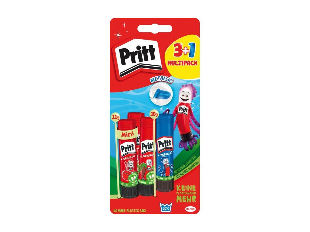 Lepiaca tyčinka Pritt Glue Sticks 3x 11g + 1x 10g Metallic Color (Orange or Blue)