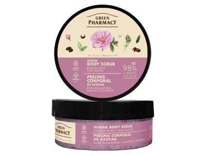 Green Pharmacy cukrový telový peeling 200 ml - Damašková ruža a bambucké maslo