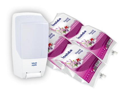 ISOLDA tekuté mydlo s antibakteriálnou prísadou - sada GROUP, 4 x 1,7 l + dávkovač