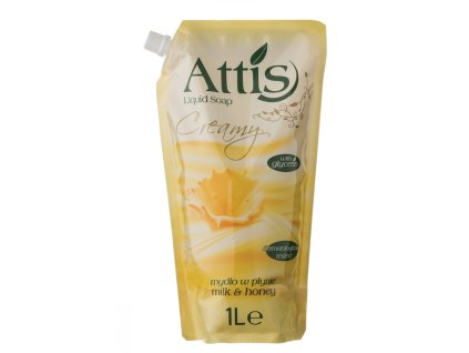 ATTIS Creamy - Milk and honey Doypack, náhradná náplň tekutého mydla s glycerínom, 1 L