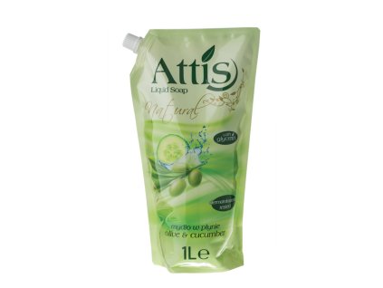 ATTIS Natural - Olive and Cucumber Doypack, náhradná náplň tekutého mydla s glycerínom,1 L