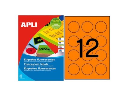 Etikety kruhové farebné priemer 60 mm APLI A4 20 hárkov fluo oranžové