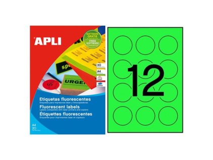 Etikety kruhové farebné priemer 60 mm APLI A4 20 hárkov fluo zelené