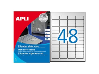 Etikety polyesterové 45,7x21,2mm APLI A4 20 hárkov strieborné