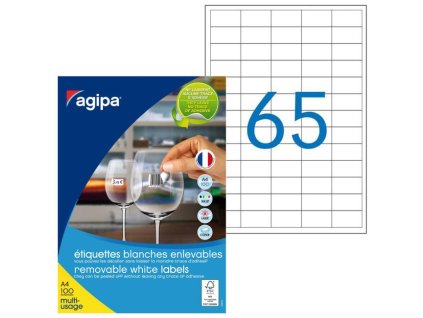 Etikety univerzálne odnímateľné 38x21,2mm Agipa A4 100 hárkov