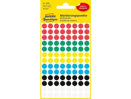 Etikety kruhové 8mm Avery mix farieb