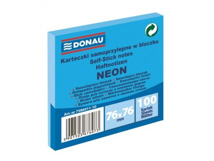 Samolepiaci bloček Donau neónový 76x76 mm modrý