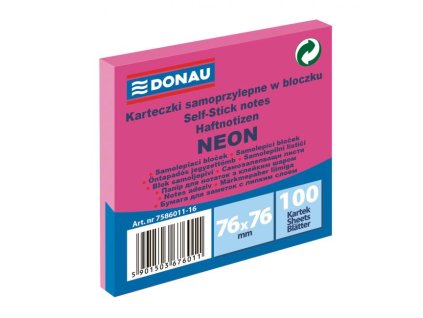 Samolepiaci bloček Donau neónový 76x76 mm ružový
