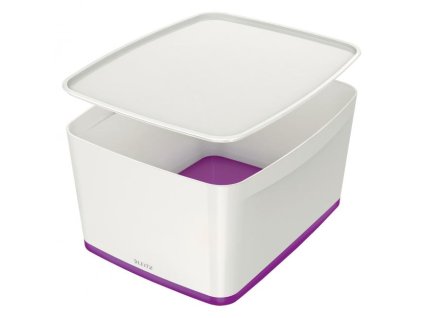 Úložný box s vekom Leitz MyBox, veľkosť L biela/purpurová