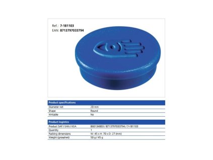 Magnet 20 mm modrý 10 ks