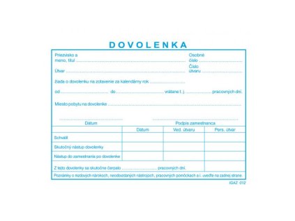 Tlačivo Dovolenka A6, 100 listov