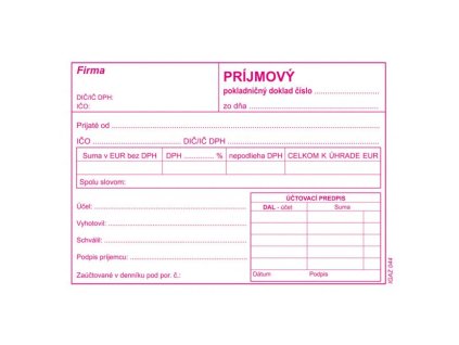 Príjmový pokladničný doklad s DPH, samoprepis, A6,100 listov