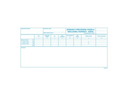 Záznam o prevádzke vozidla nákladnej dopravy, 2/3 A4, kniha, 100 listov, kópia