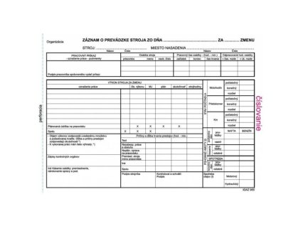 Záznam o prevádzke stroja A5, 100 listov, samoprepis, číslovaný