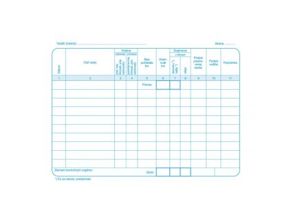 Záznam o prevádzke vozidla osobnej dopravy, A5, blok, 100 listov