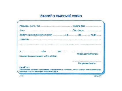 Tlačivo Žiadosť o pracovné voľno, A6, 100 listov
