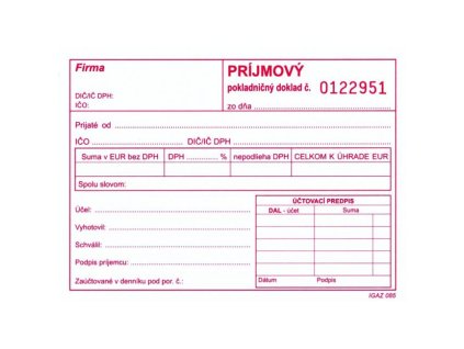 Príjmový pokladničný doklad s DPH, samoprepis, A6, číslovaný, 100 listov