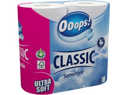 Toaletný papier Classic Sensitive ,3 vrstvový,4 rolky "Ooops!