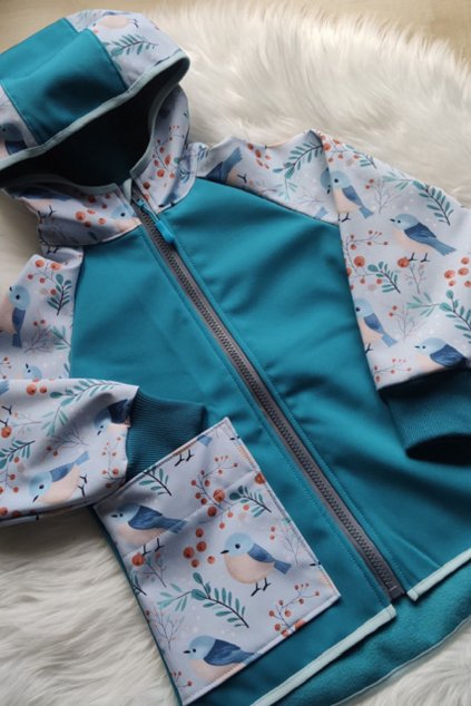 Softshellová bunda s fleecem ,,Ptáčci,, - Petrolejová