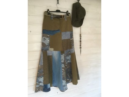 Sukně riflová patchwork modro – khaki a pepito