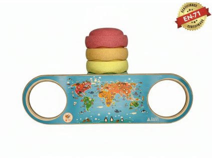 Dřevěný mostek Balance Play s polepem KONTINENTY