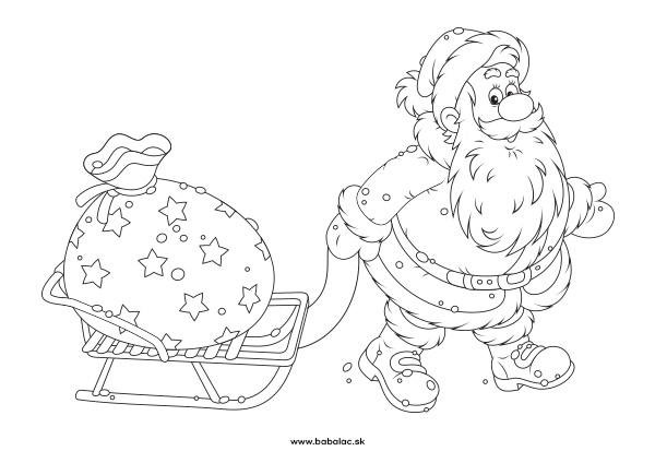 Omaľovánka pre deti Santa a sane