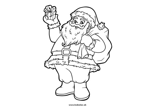 Omaľovánka pre deti Santa s darčekmi