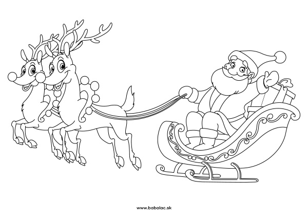 Omaľovánka pre deti Santa so sobmi