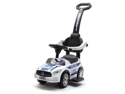 Detské odrážadlo so zvukom a vodiacou tyčou Baby Mix POLICE biele (Barva Biela)