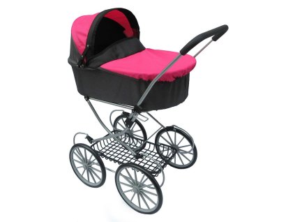 Retro kočík pre bábiky PlayTo Betty sivo-ružový