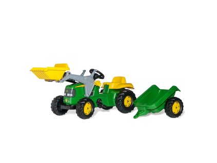 Šliapací traktor s nakladačom a vlečkou Rolly Kid John Deere zelený