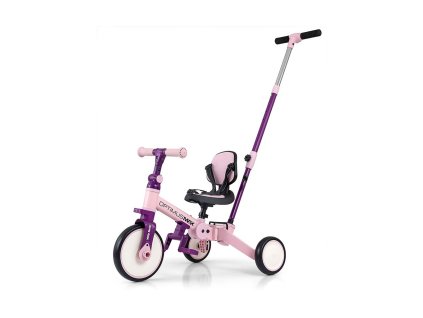 Detská trojkolka 5v1 Milly Mally Optimus Max s vodiacou tyčou pink