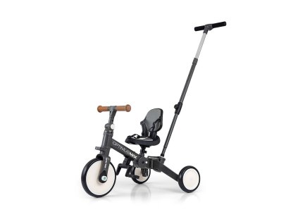 Detská trojkolka 5v1 Milly Mally Optimus Max s vodiacou tyčou dark grey