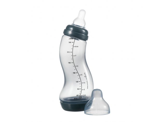 Dojčenská S-fľaška Difrax, Antikolik, modrošedá, 250ml