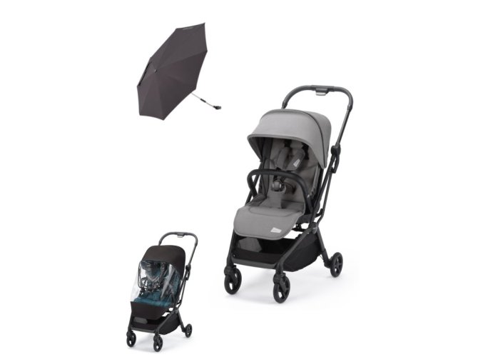 Svetlosivý športový kočík Recaro Lexa Elite Silent Grey s otočnou sedačkou do 22kg,  balíček príslušenstva v hodnote 99 € úplne zadarmo